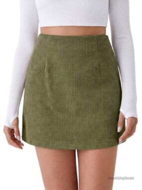 Women's Corduroy Mini A-line Skirt with Built-in Shorts High Waisted